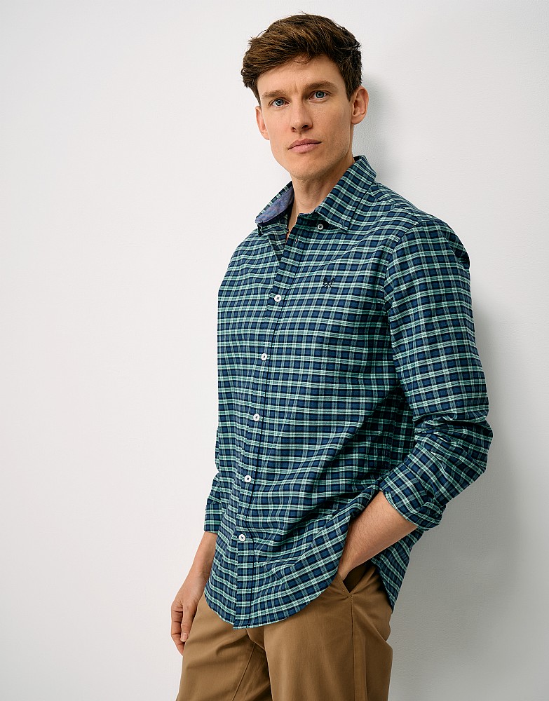 Classic Fit Blackwatch Check Oxford in Navy & Green