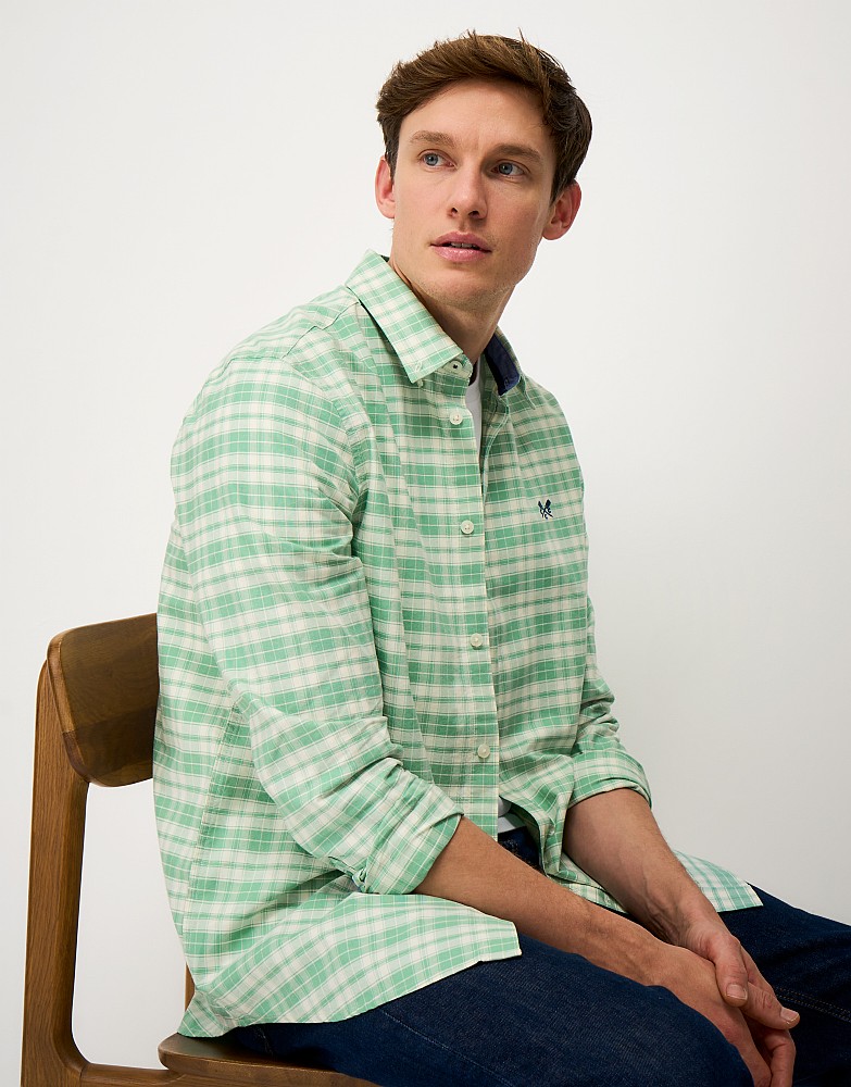 Wardley Check Classic Fit Oxford Shirt in Green and Off-White