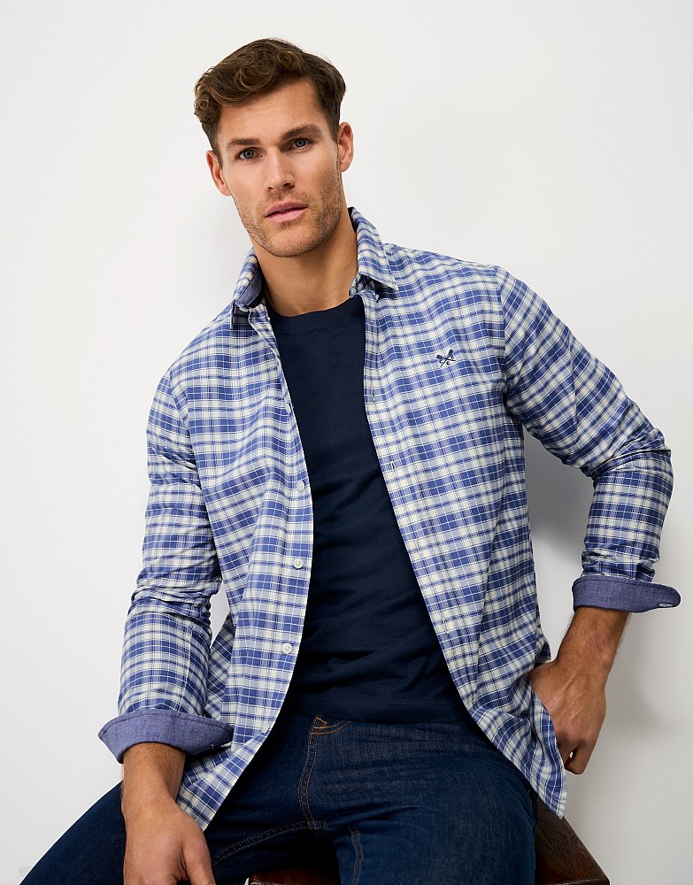 Wardley Check Classic Fit Oxford Shirt in Blue and Off-White