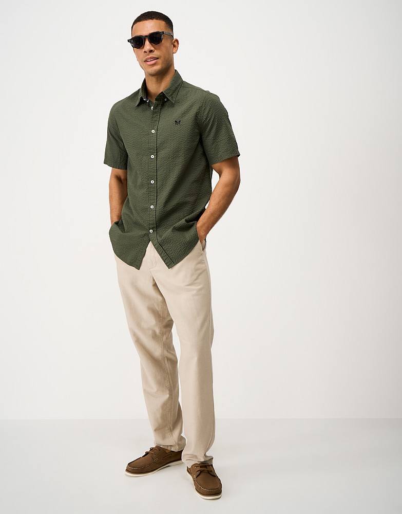 Short Sleeve Seersucker Shirt in Olive