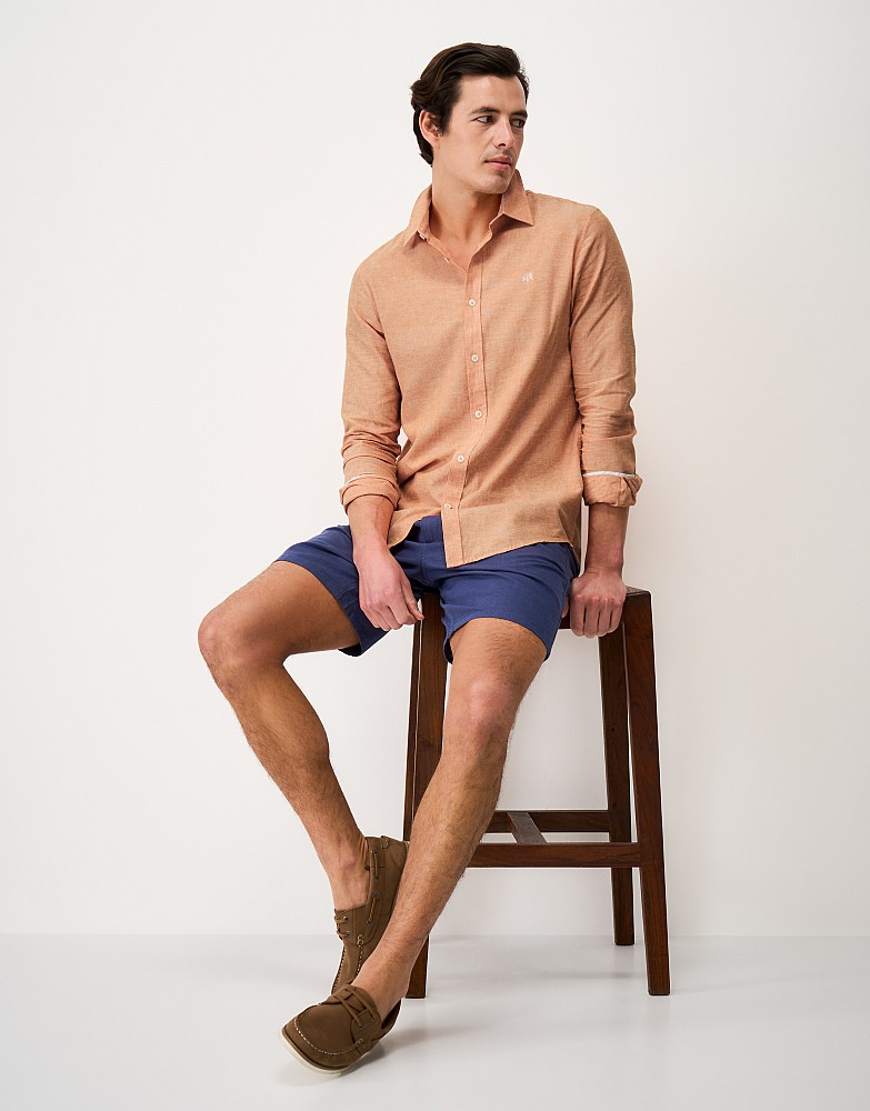 Long-Sleeve Linen Shirt in Orange