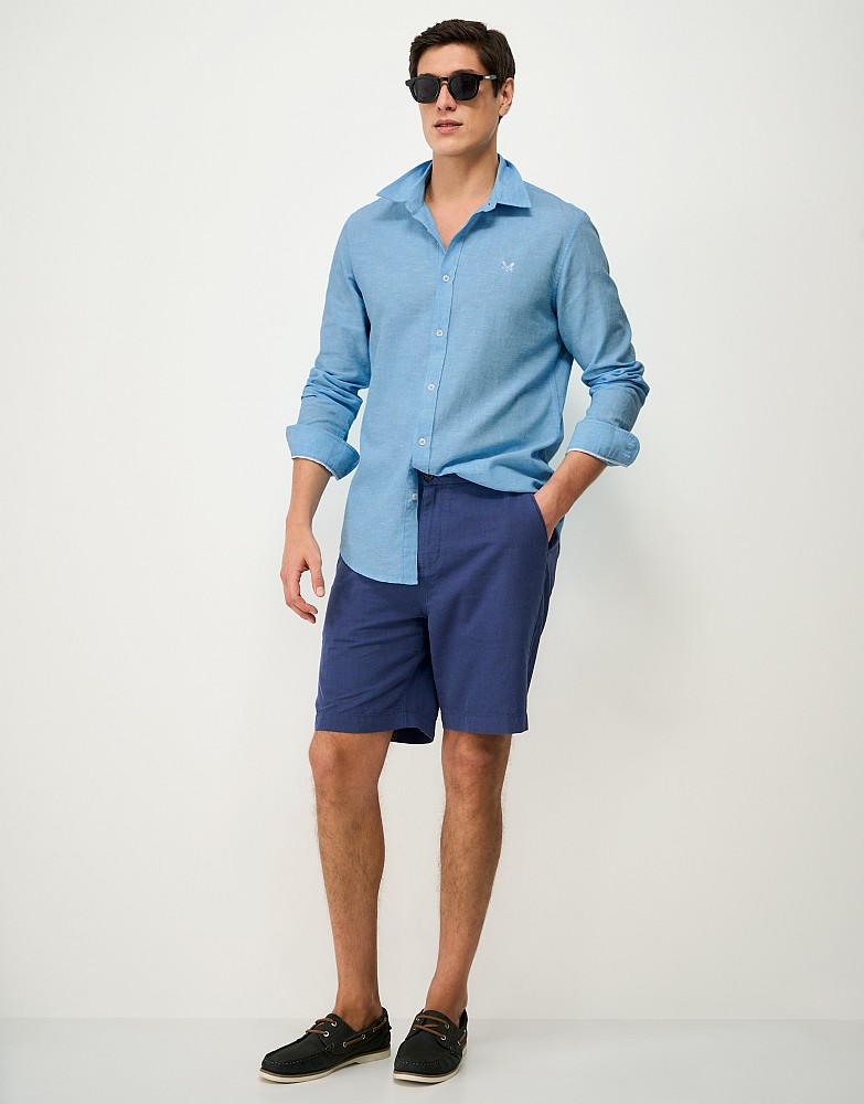 Long-Sleeve Linen Shirt in Mid-Blue
