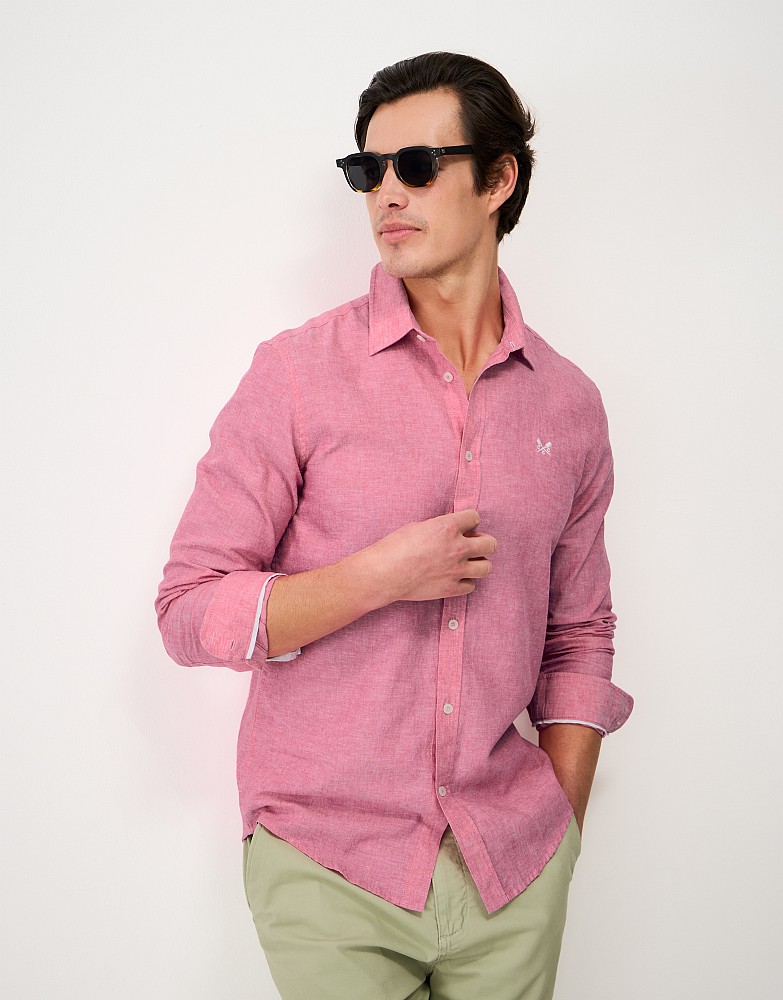 Long-Sleeve Linen Shirt in Raspberry