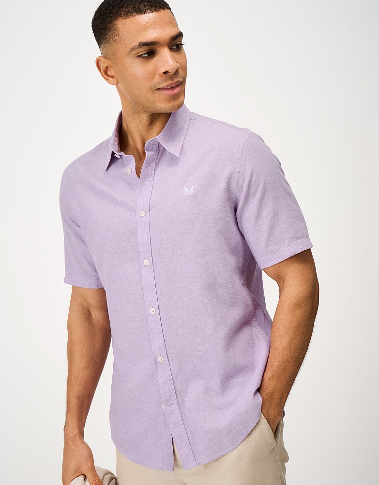 Short Sleeve Linen Blend Shirt in Lavender