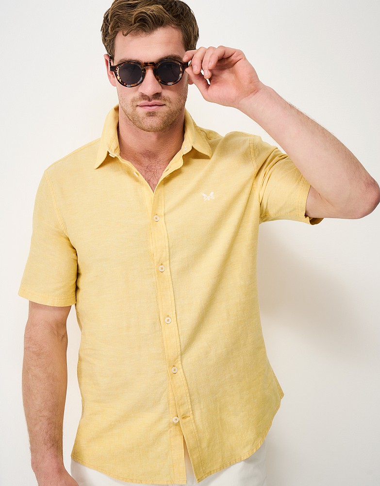 Short Sleeve Linen Blend Shirt in Yellow Heather