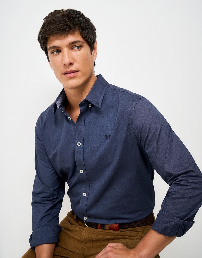 Classic Fit Long-Sleeve Oxford Cotton Shirt in Dark Blue