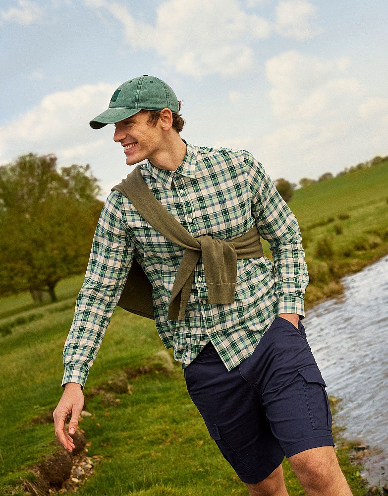 Cotton Flannel Shirt in Green & Blue Check