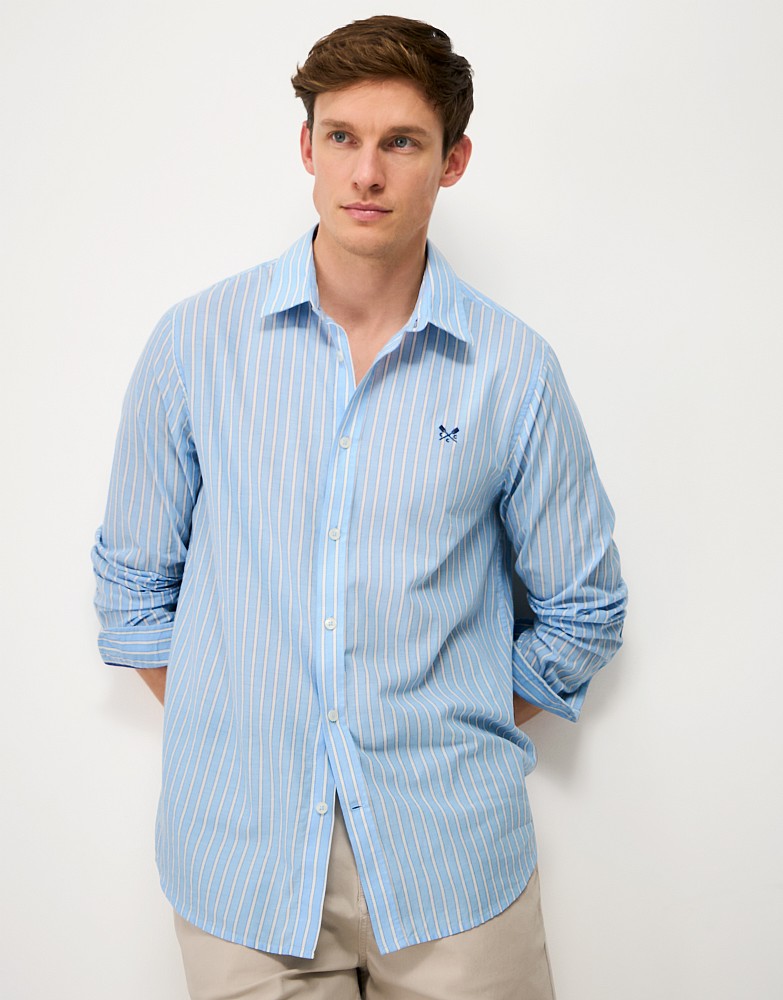 Cotton Flannel Shirt in Blue & Cream Westgate Stripe