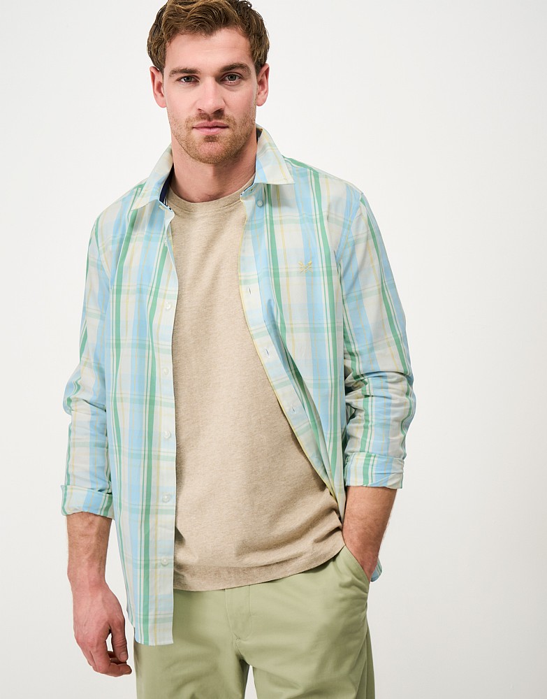 Classic-Fit Multi-Check Poplin Shirt in Blue, Green & Yellow