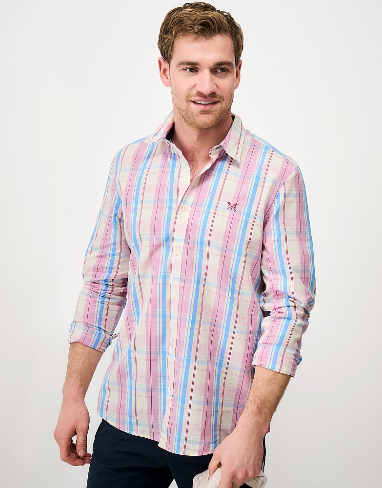 Classic-Fit Multi-Check Poplin Shirt in Pink, Ivory & Blue Check