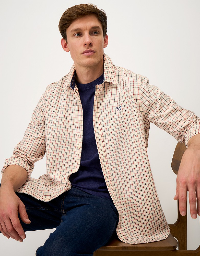 Tattersall Classic-Fit Cotton Twill Shirt in Ivory & Red Check
