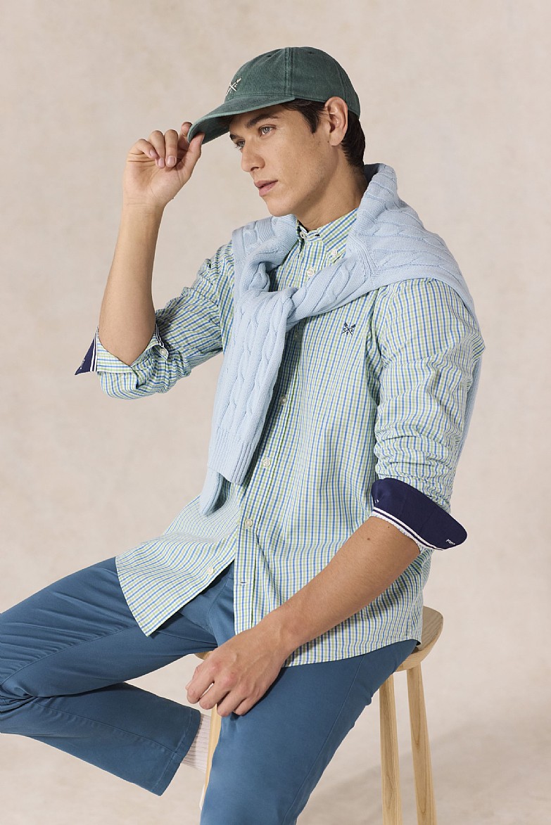 Classic Fit Shirt in Blue and Green Gingham
