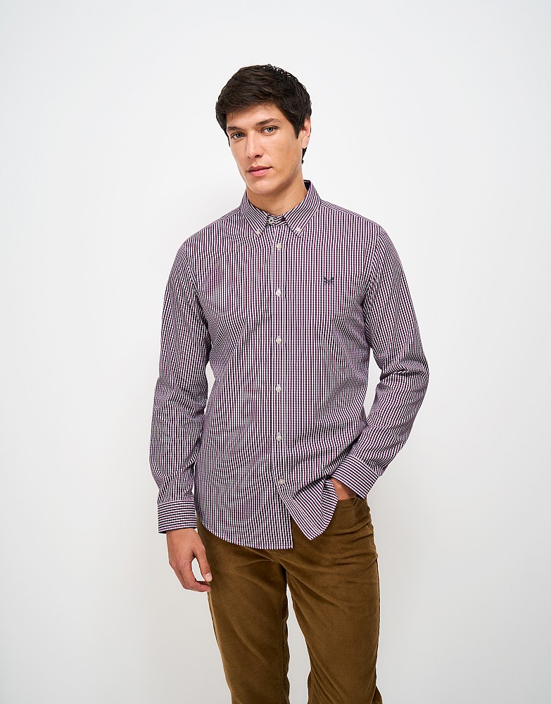 Slim-Fit Cotton Gingham Shirt in Fig & Mulberry