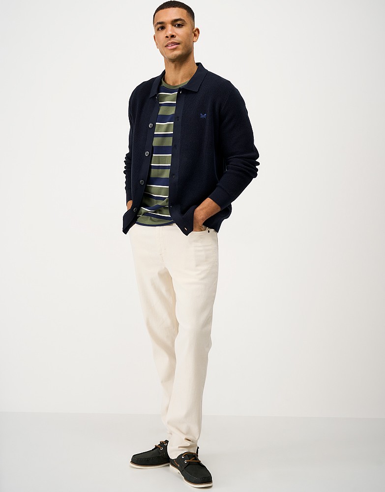 Waffle Knit Cotton Overshirt in Navy