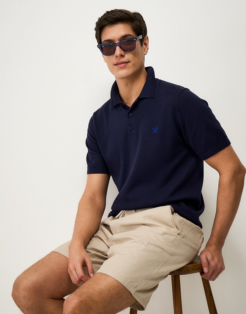 Cotton Collar-Interest Polo in Dark Navy
