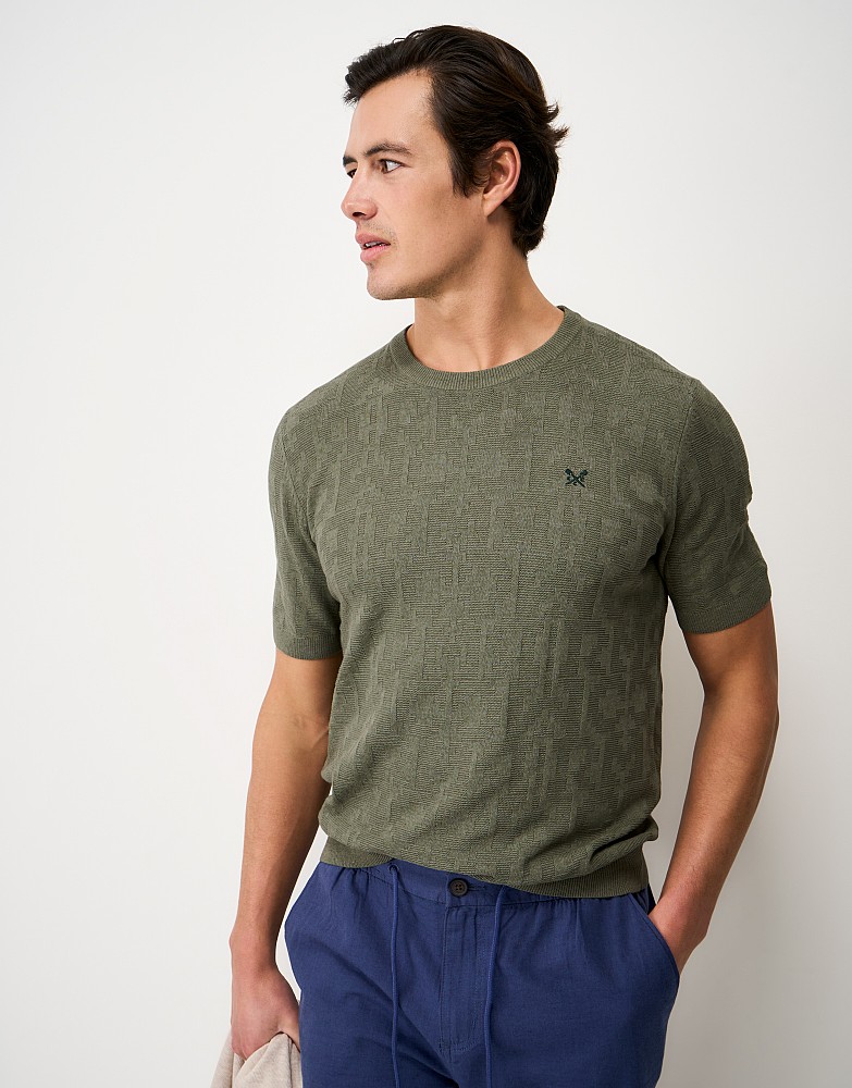 Short Sleeve Textured Jumper in Khaki