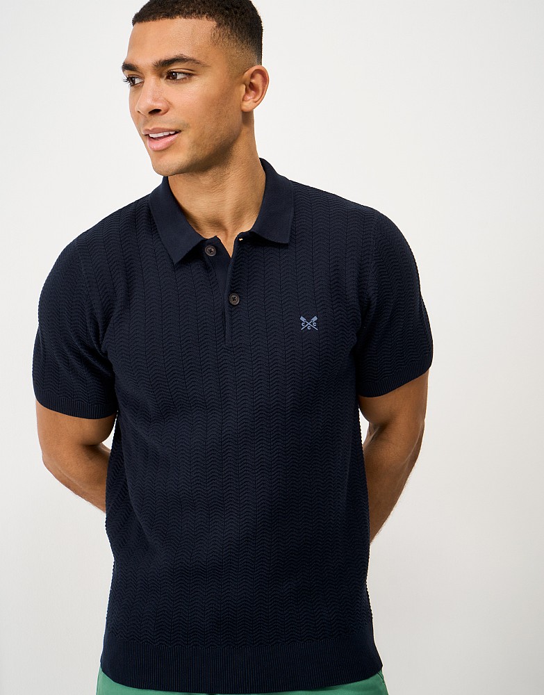 Herringbone Knitted Polo in Navy