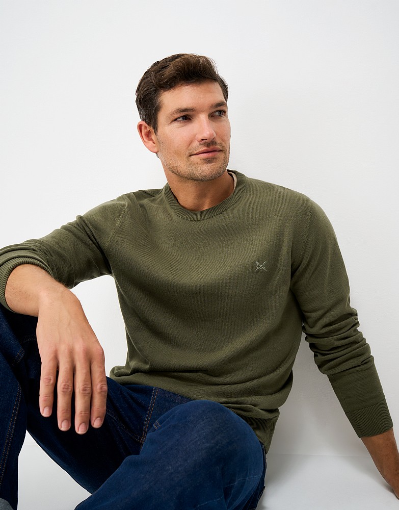 Organic Cotton Crew Neck Jumper in Olive Green