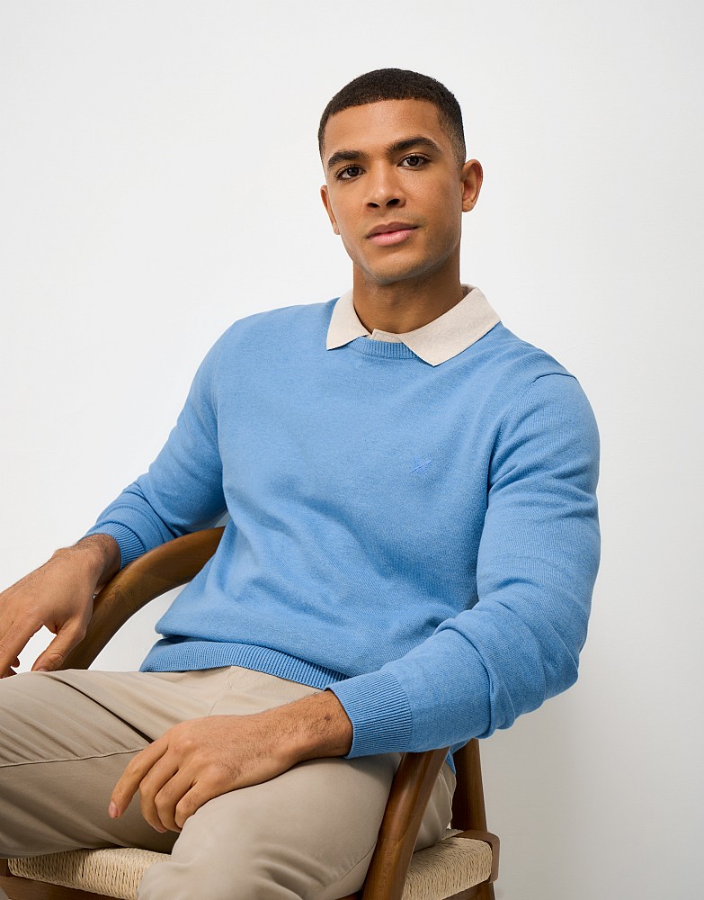 Organic Cotton Crew Neck Jumper in Blue