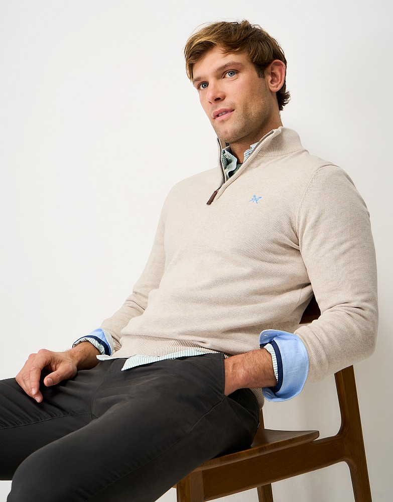 Organic Cotton Half Zip Jumper in White