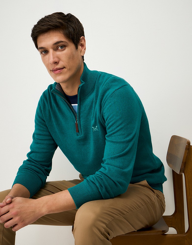 Organic Cotton Half Zip Jumper in Petrol Blue Marl