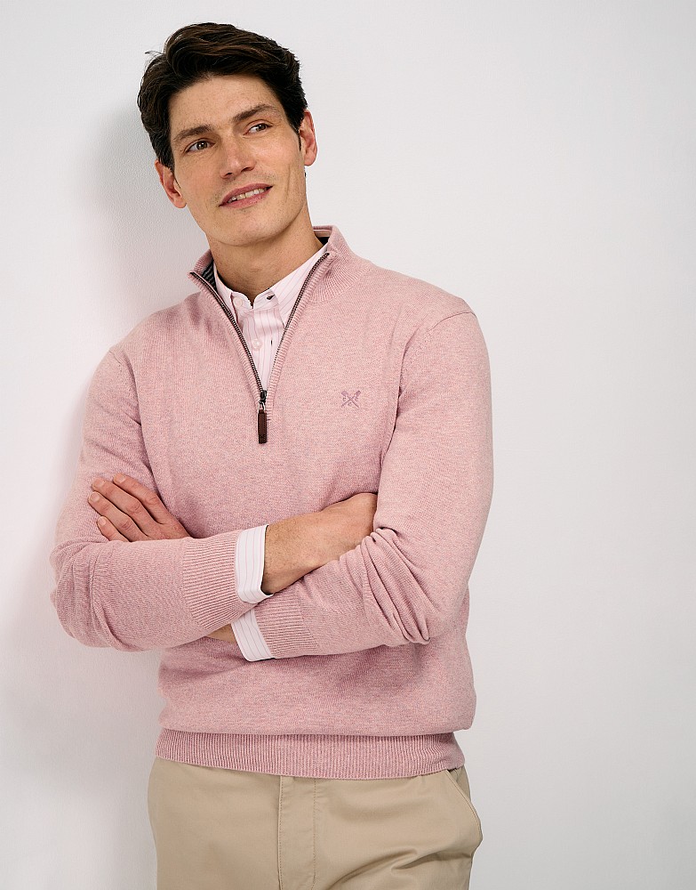 Organic Cotton Half Zip Jumper in Mauve Marl