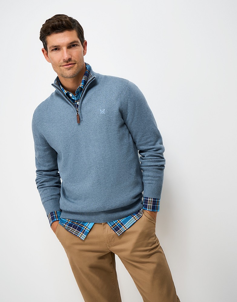 Organic Cotton Half Zip Jumper in Blue Marl