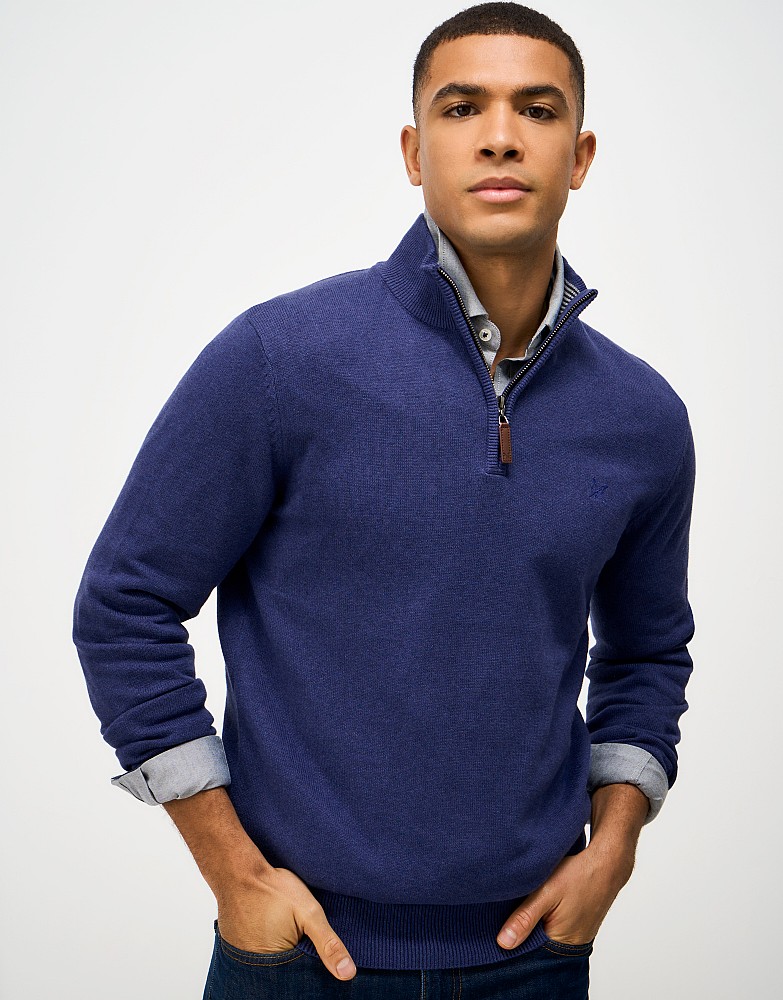 Organic Cotton Half Zip Jumper in Bright Blue Marl