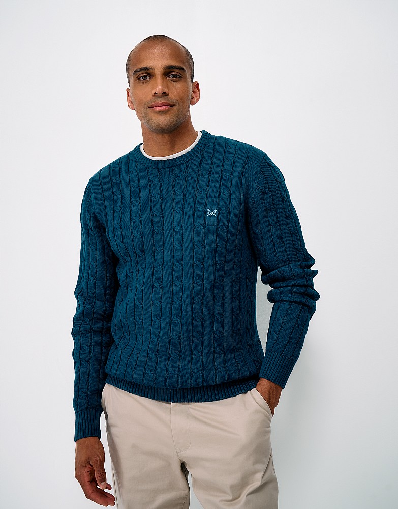 Oarsman Cable Knit Crew Jumper in Blue