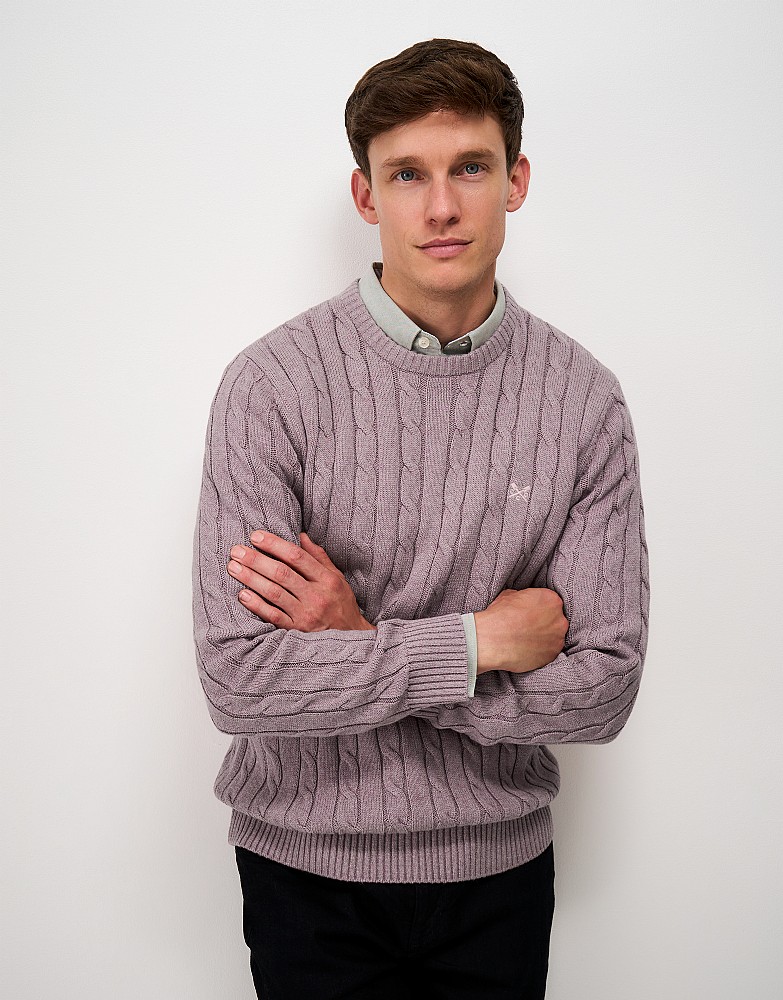 Oarsman Cable Knit Crew Neck Jumper in Mauve