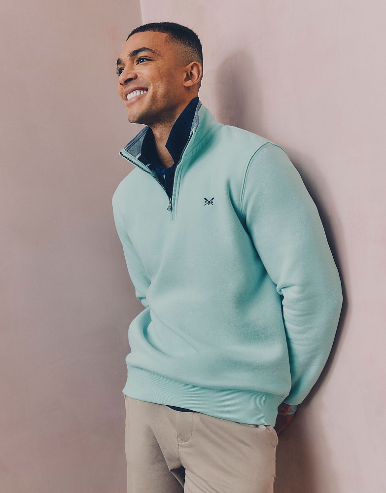 Classic Cotton-Mix Half-Zip Sweatshirt in Aqua Blue