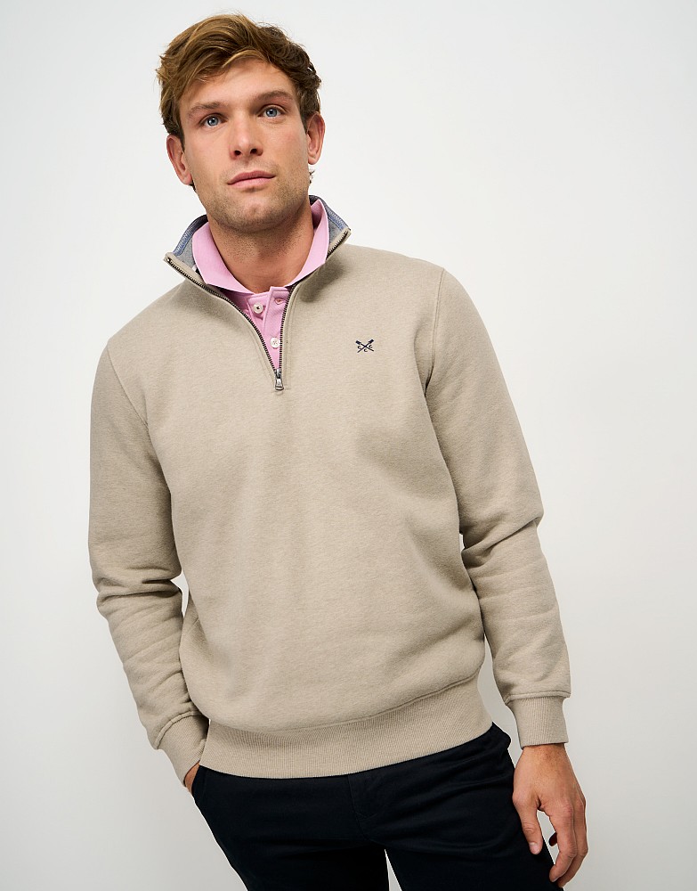 Classic Cotton-Mix Half Zip Sweatshirt in Beige