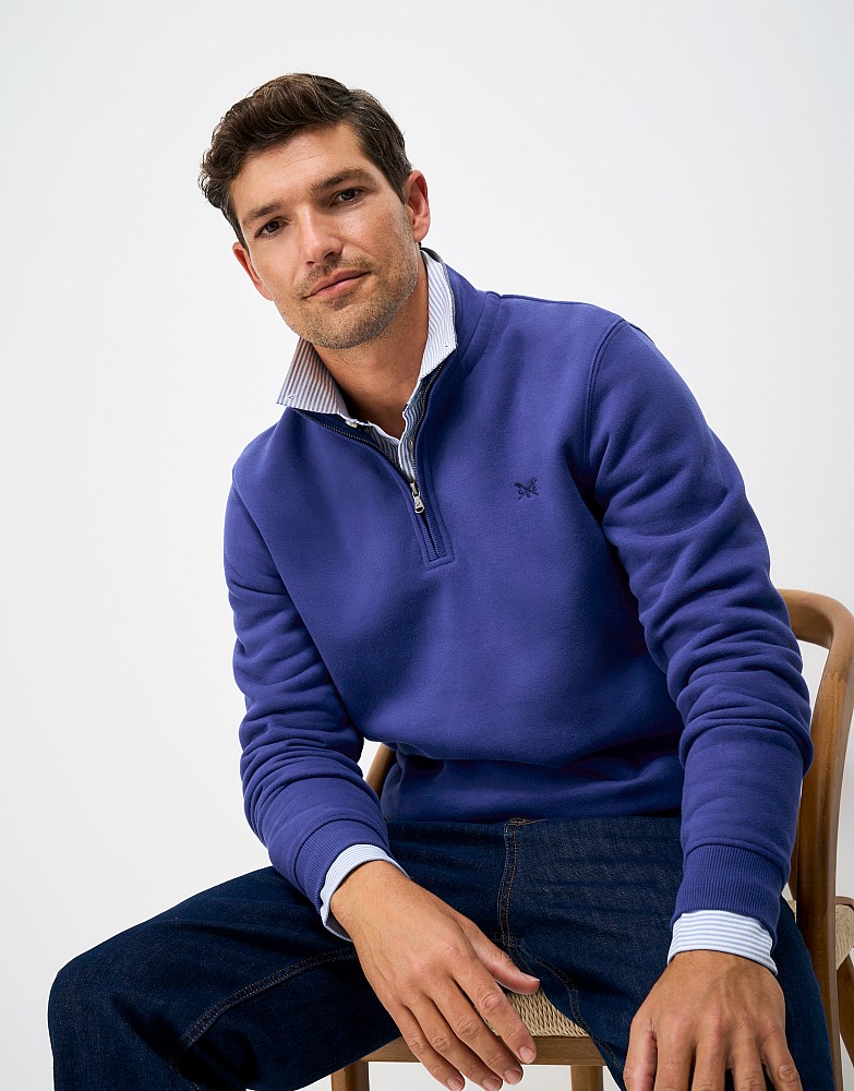 Classic Cotton-Mix Half-Zip Sweatshirt in Navy