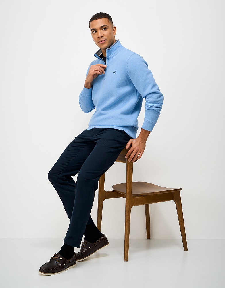 Classic Cotton-Mix Half-Zip Sweatshirt in Light Blue