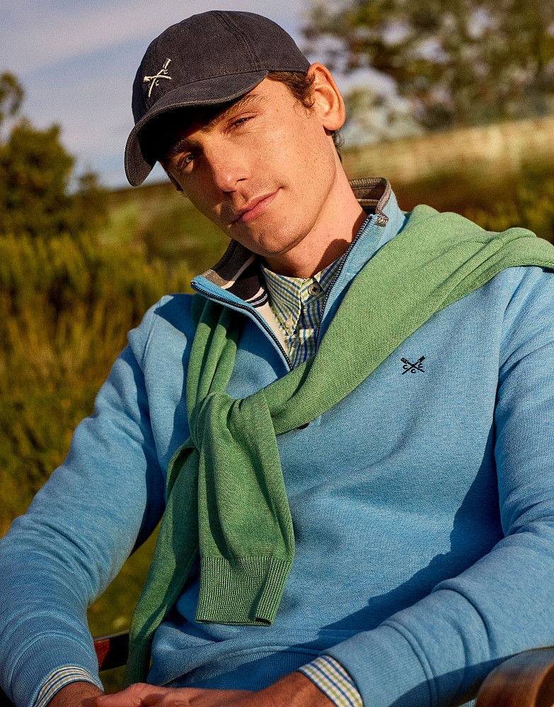 Classic Cotton-Mix Half-Zip Sweatshirt in Dusty Blue