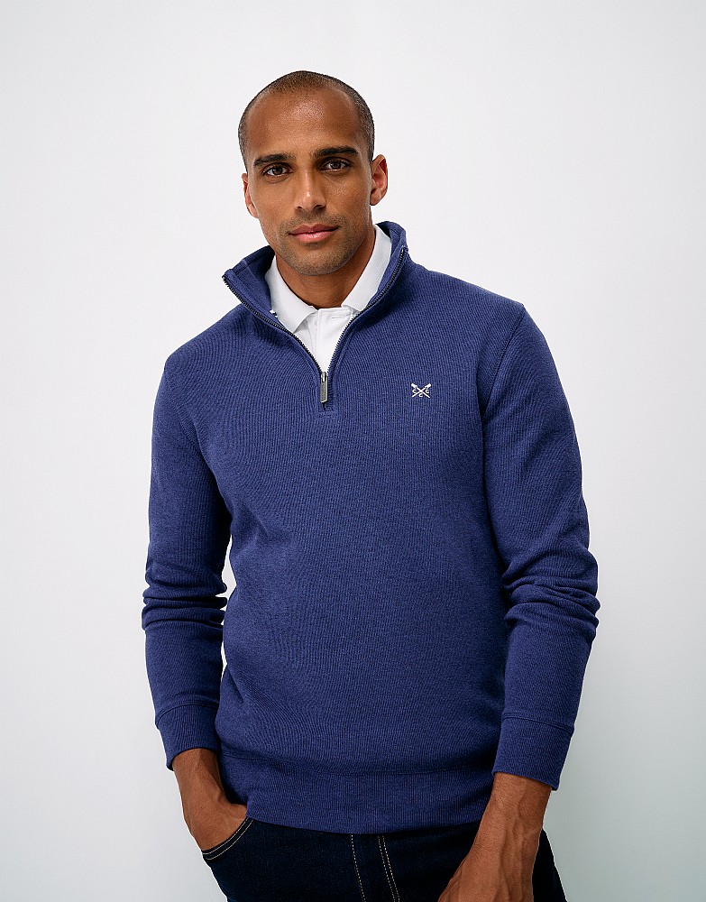 Cotton French-Rib Half-Zip Sweatshirt in Blue Marl