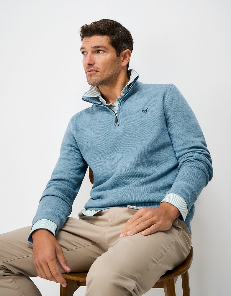 French Rib Half Zip Jumper in Aqua Blue