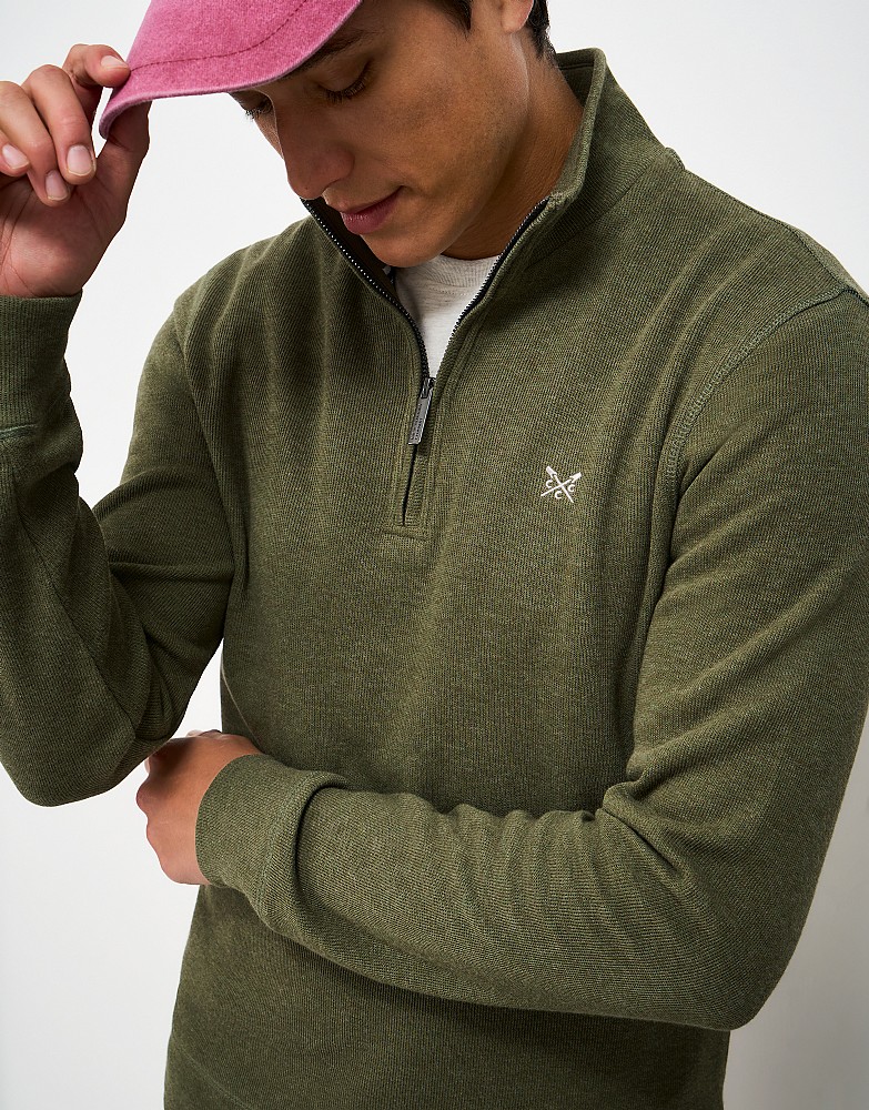 Cotton French Rib Half-Zip Sweatshirt in Olive Marl