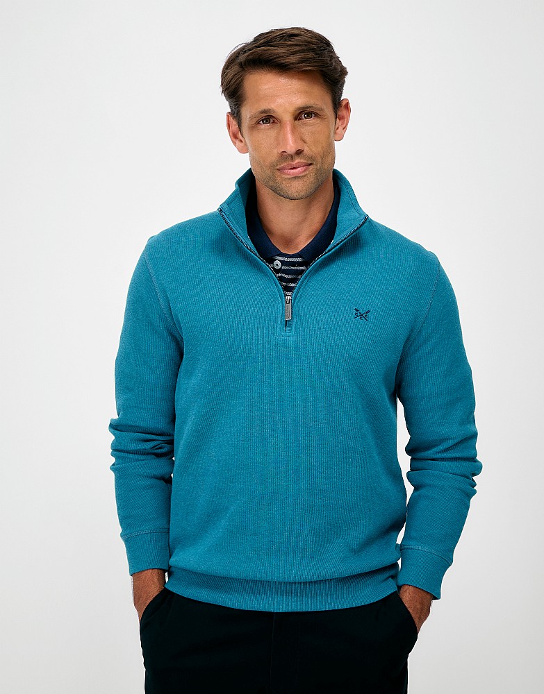Cotton French-Rib Half-Zip Sweatshirt in Bright Blue Marl