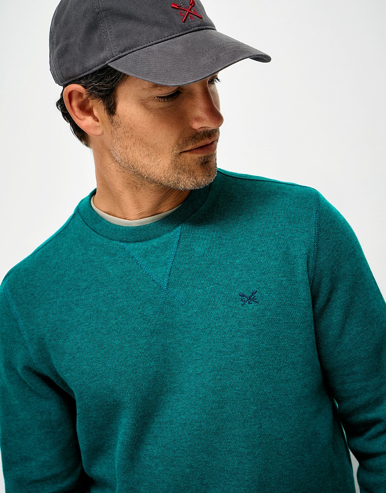Cotton French-Rib Crew Sweatshirt in Deep Teal Marl