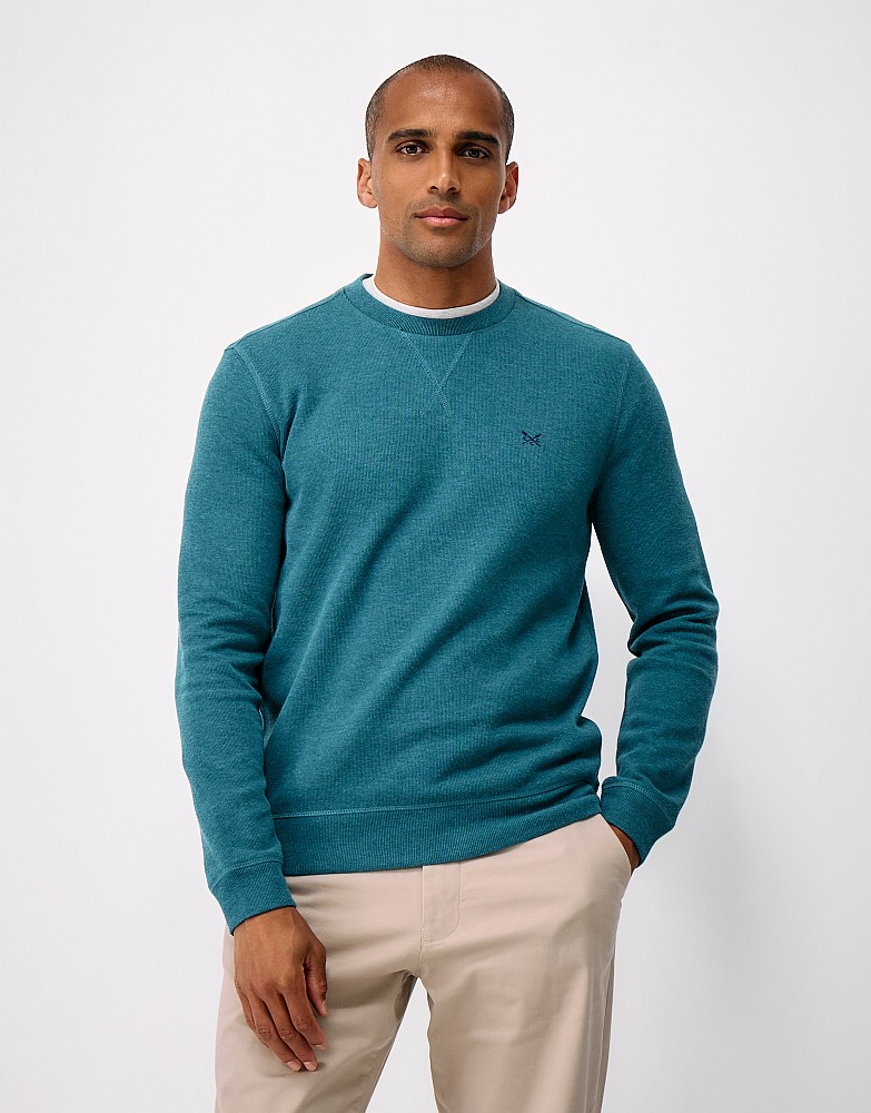 Cotton French-Rib Crew Sweatshirt in Deep Teal Marl