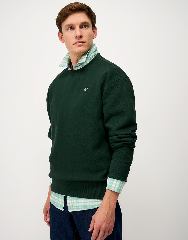 Piqué Crew Sweatshirt in Bottle Green