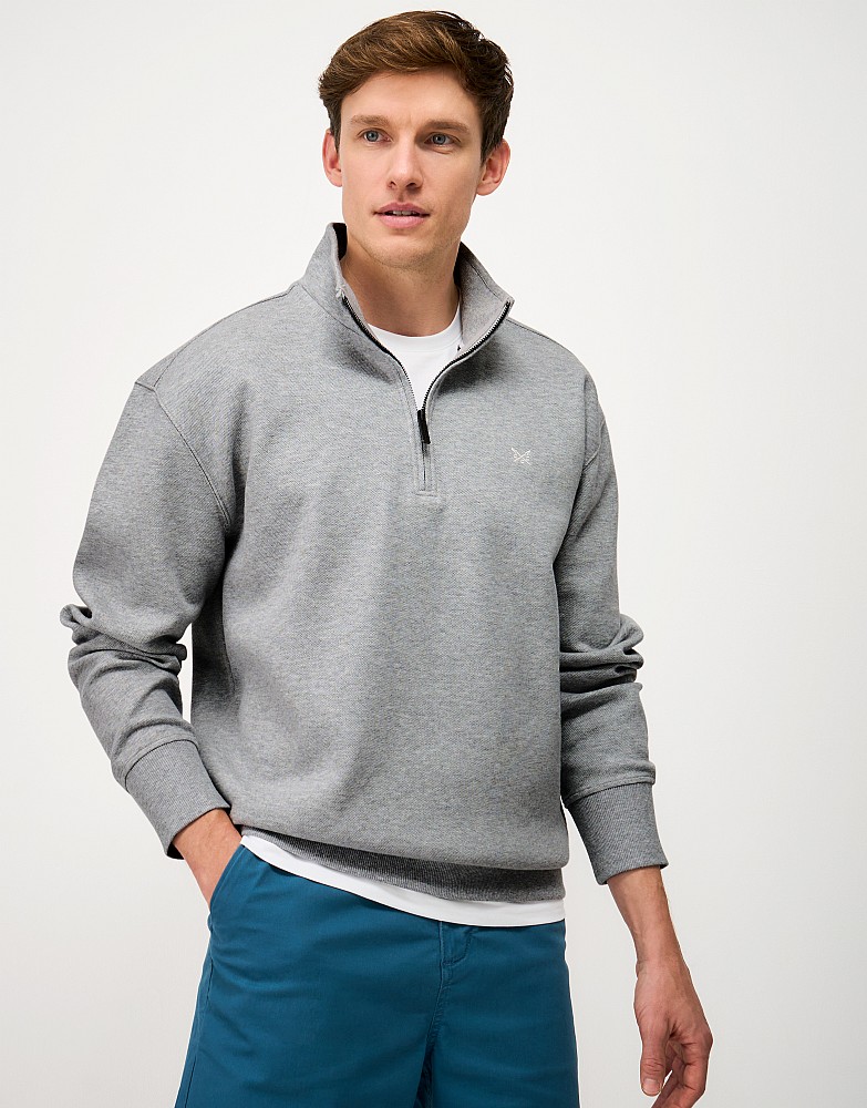 Pique Half Zip Sweatshirt in Grey Marl