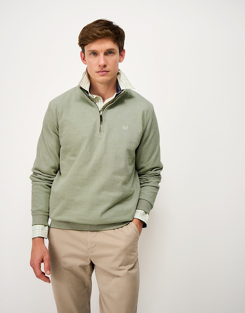 Birdseye Half Zip Jumper in Sage Green