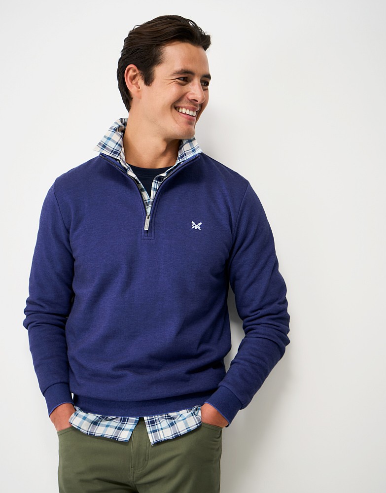 Birdseye Half Zip Jumper in Deep Blue