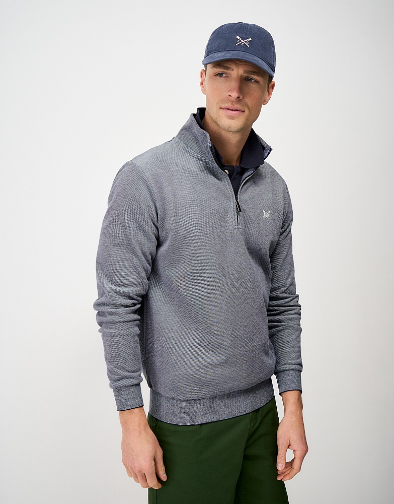 Birdseye Half Zip Jumper in Mid-Blue