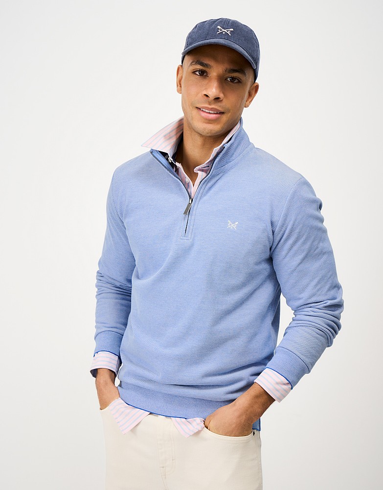 Birdseye Half Zip Jumper in Blue