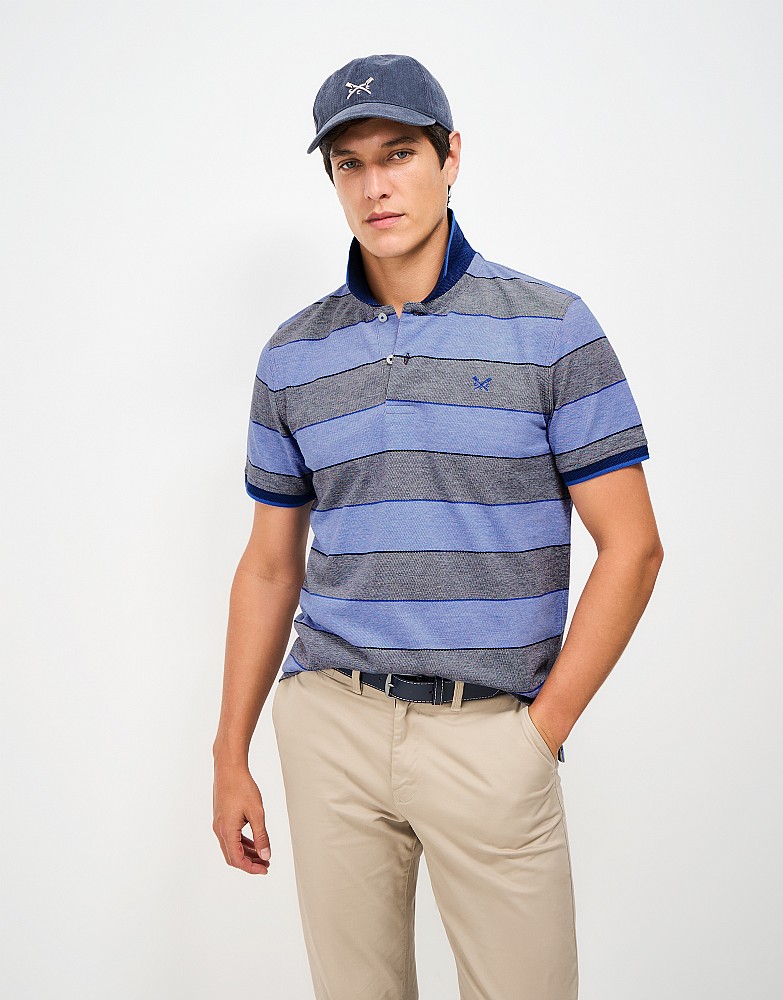 Oxford Stripe Polo Shirt in Navy and Blue