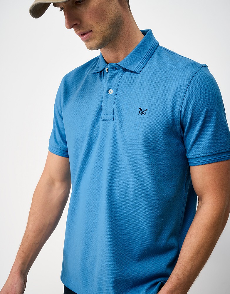 Cotton Ripple-Stitch Collar Polo Shirt in Blue