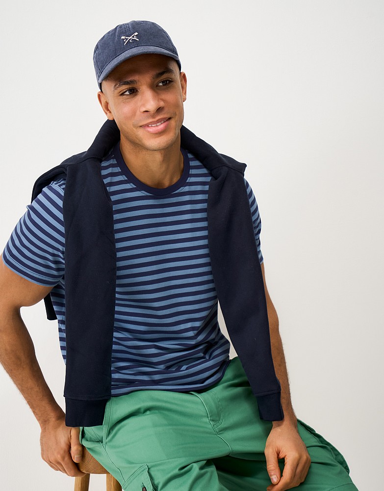 Striped Cotton Tee in Dark Blue Stripes